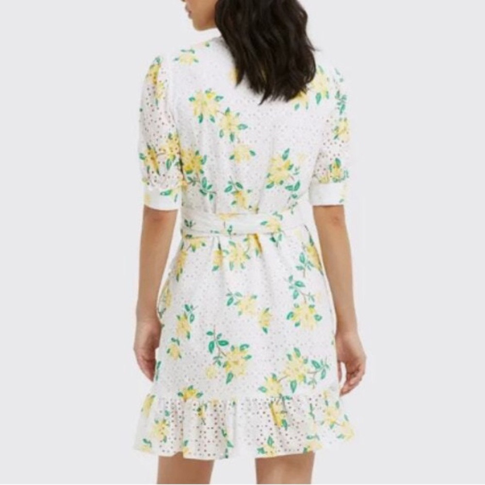 Draper James Reba Wrap Dress Sz 10 White Eyelet with Yellow Floral Garden Party - Picture 3 of 14